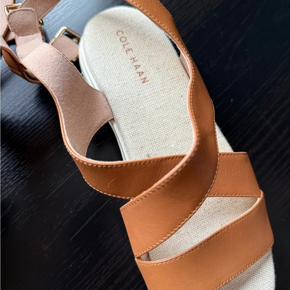 Cole Haan GrandPro Rally Leather Platform Sandals Tan 5.5